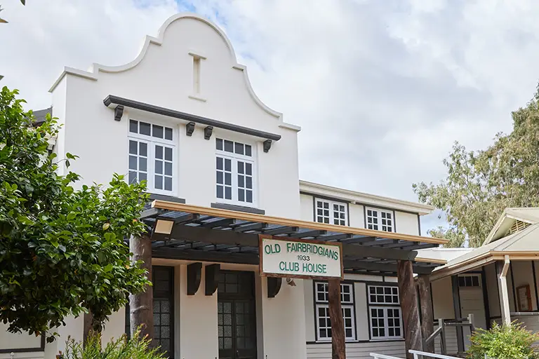 Close-up image of the old Fairbridgians Festival clubhouse at Fairbridge Village